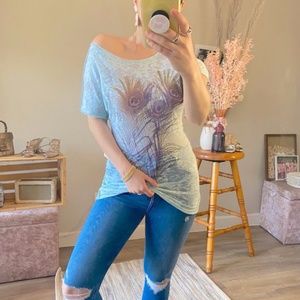 Free People Feather Boho Graphic Burnout T-Shirt